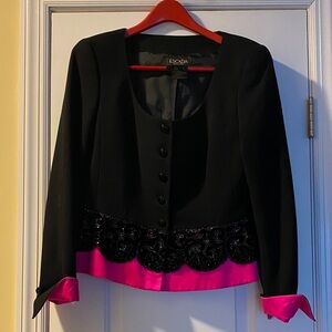 Escada Couture New Virgin Wool Silk Stunning Black Hot Pink Jacket
